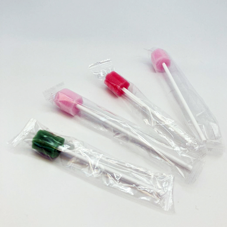 Colorful Dental cleaning Sponge Individually Wraped Dentrifice Flavored Oral Swab Stick with Paper Stick