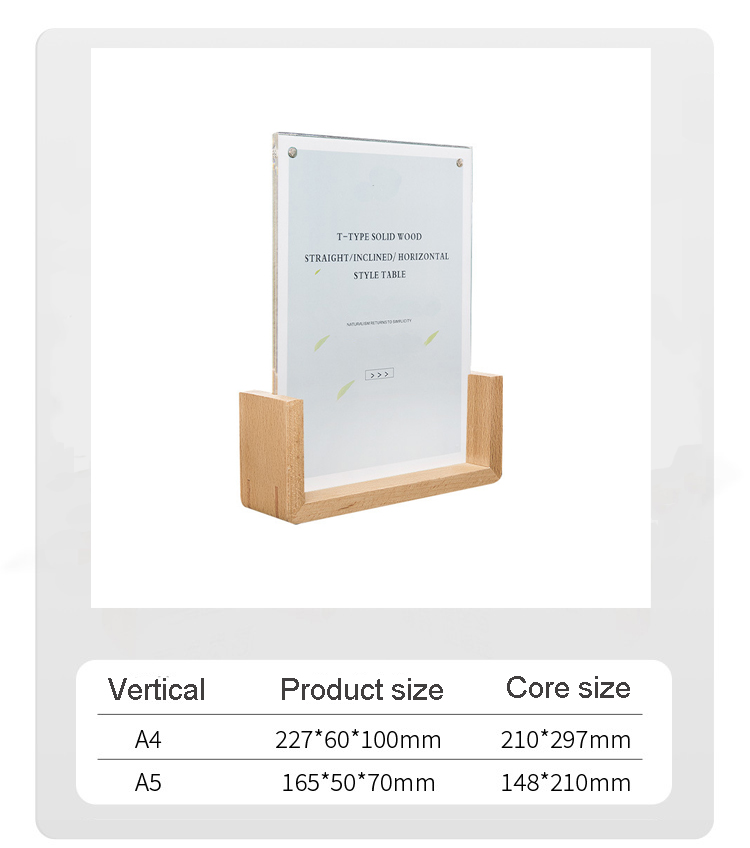 Solid Wood Based Acrylic Sign Holder Menu Display Stand For Advertising Cards