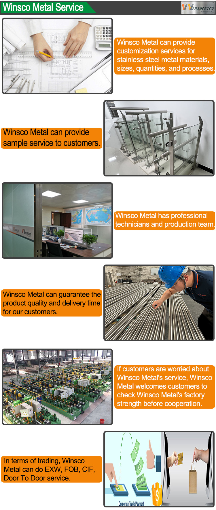 201 304 316 Grade Stainless Steel Inox Guardrail Accept Customization