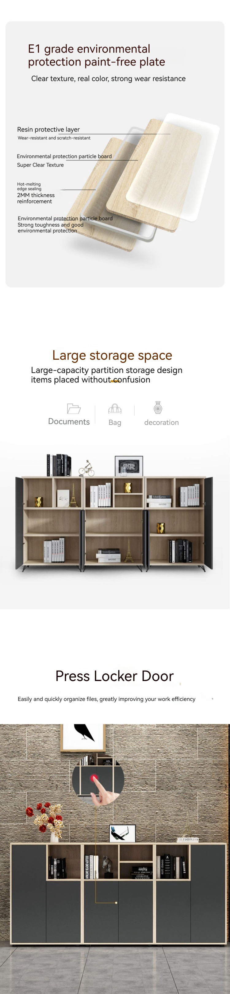Functional and Durable Flower Groove Desk Low Cabinet for Office Partition Storage
