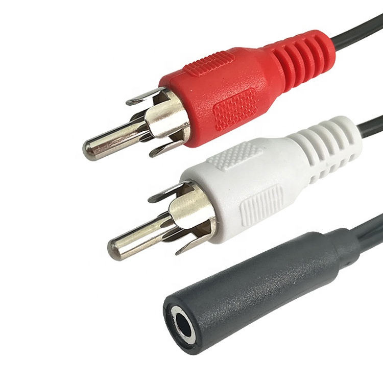 Splitter Female 3.5mm Aux Audio Jack to 2 RCA Male AV Cable for Speaker