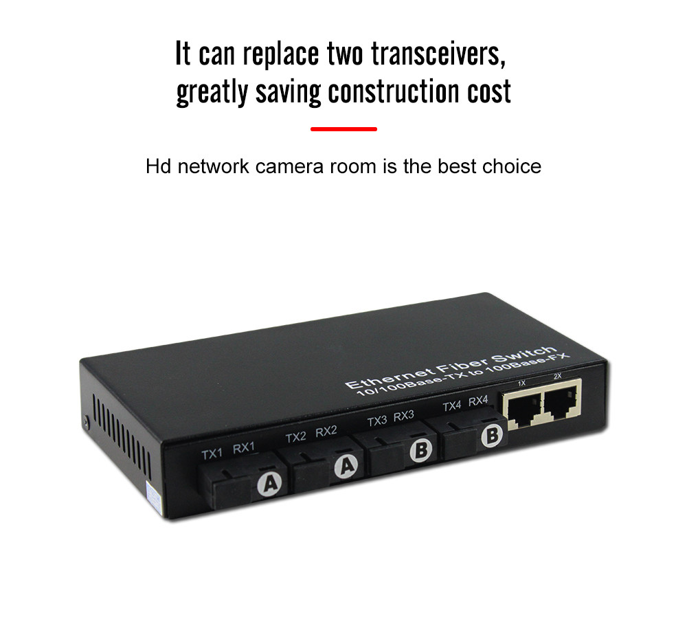 4port Fiber Media Converter , 2RJ45 Ethernet Optical Transceiver 10/100/1000M