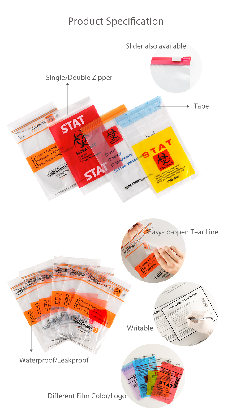 YTBagmart Plastic k Kangaroo Pouch Bags Lab Hospital Medical Biodegradable Biohazard Specimen Bag