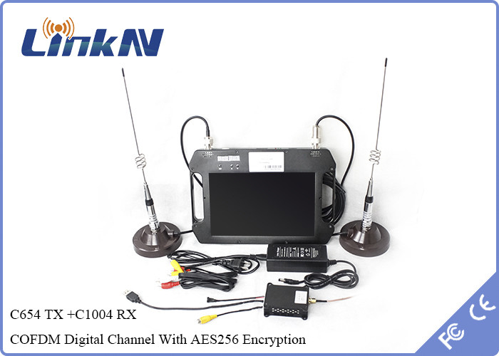 UAV Drone Handheld Video Receiver COFDM QPSK AES256 Encryption FHD CVBS H.264 with Display Battery Powered