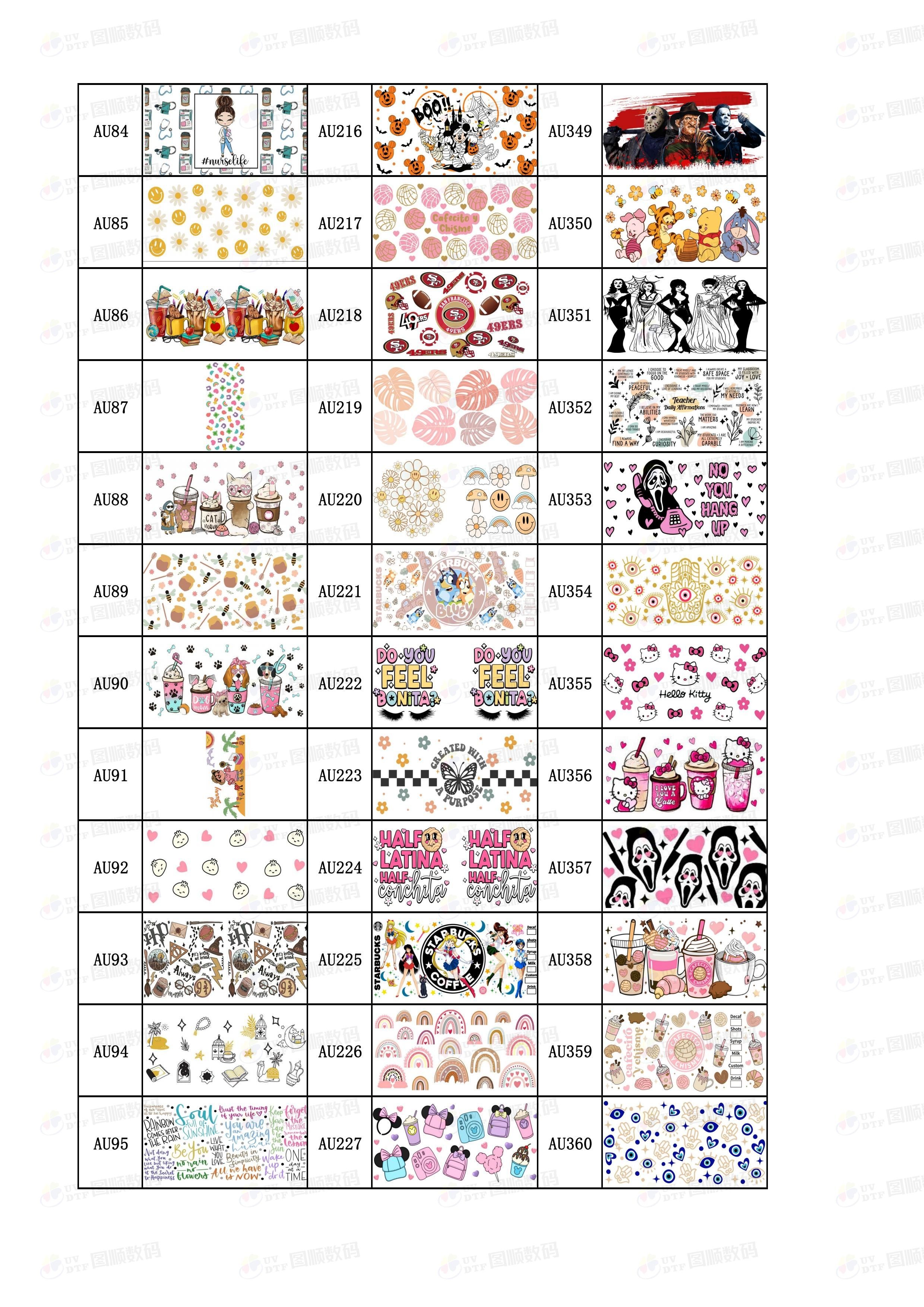 Custom Multi Size Vinyl UV DTF Cup Wrap Transfers 16oz 24oz 20oz 40oz