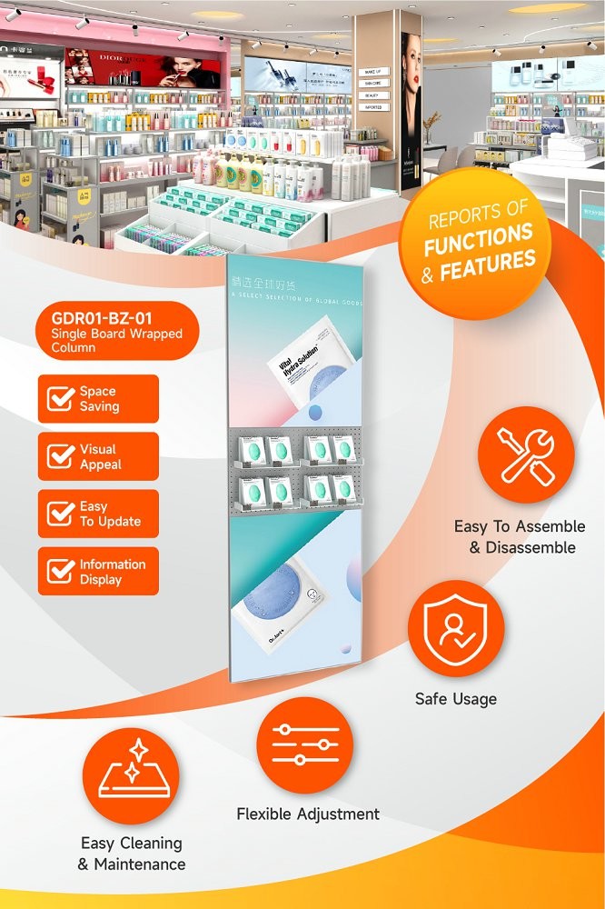 GDR01-BZ-01 Retail Display Column with Iron Structure and Hook System for Modern Retail Stores