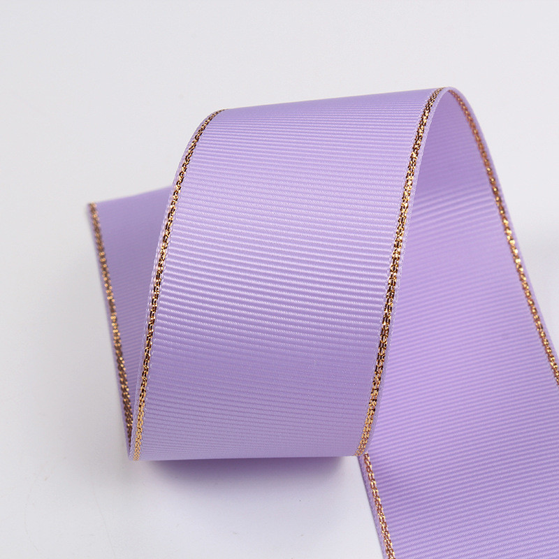 2.5cm Polyester Gold Edge Double Face Grosgrain Ribbon for Christmas Tree and Bag Handles