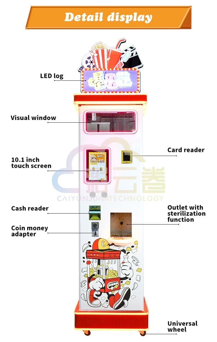 24/7 Automatic Vending Popcorn Machine 2 Minutes Dispensing Electric Power Source