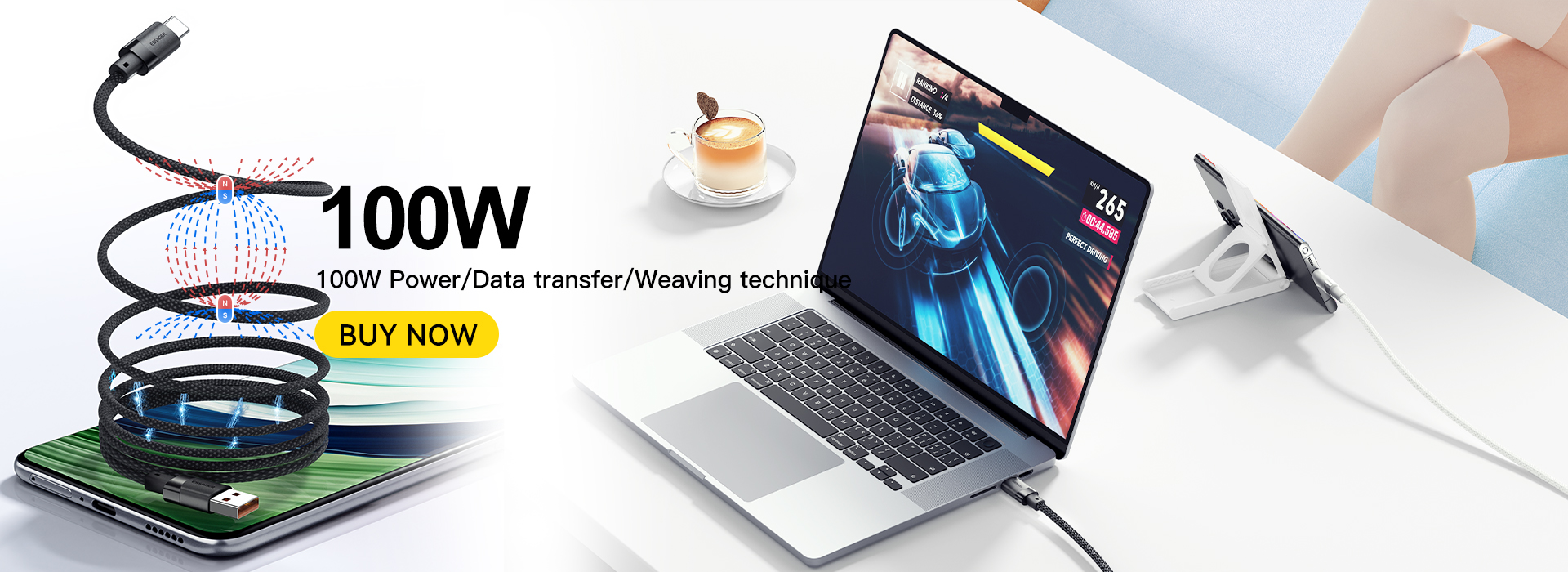 TPE USB A To USB C Magnetic Data Cable 100W 1m ESSAGER ES-X53 Series