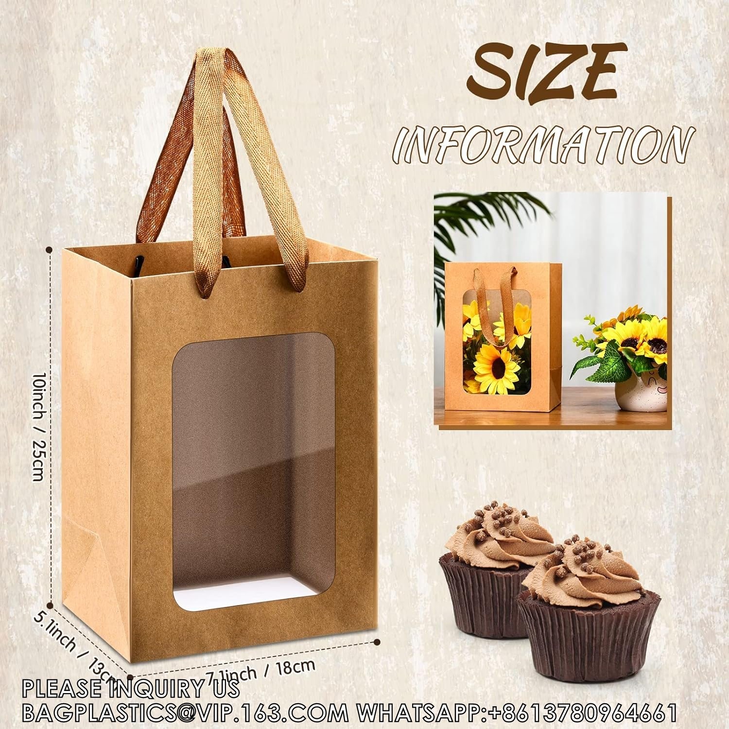 Paper Gift Bags With Clear Window Flower Bouquet Bags for Present Bridal Shower Festivals Party (White)