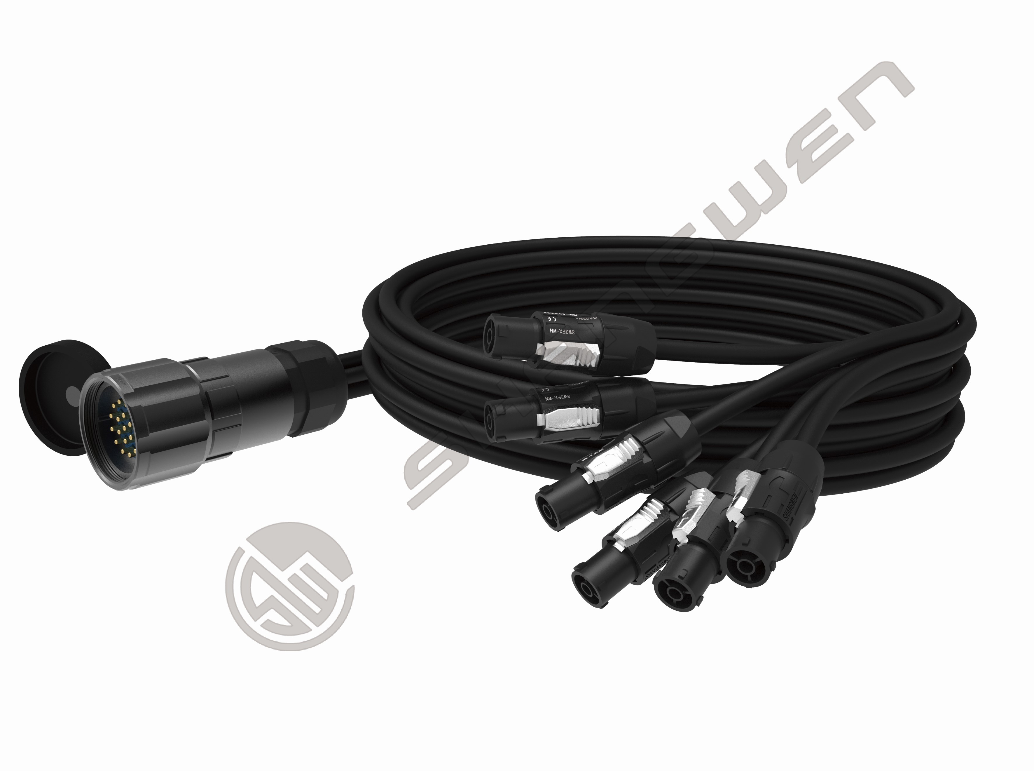 6 Head Socapex Style Breakout Cable Assembly SOCAPEX Industrial Application IP67 Waterproof 19-Pin Powercon True1 Male Connectors