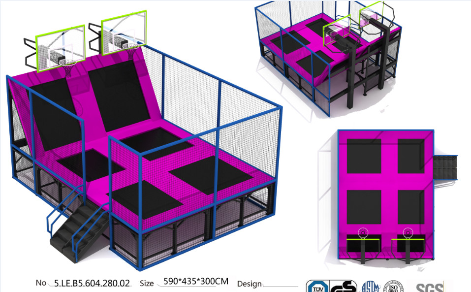 25M2 Indoor Trampoline/Chinese Jumping Bed/ Small Commercial Indoor Trampoline Park for Kids and Adults