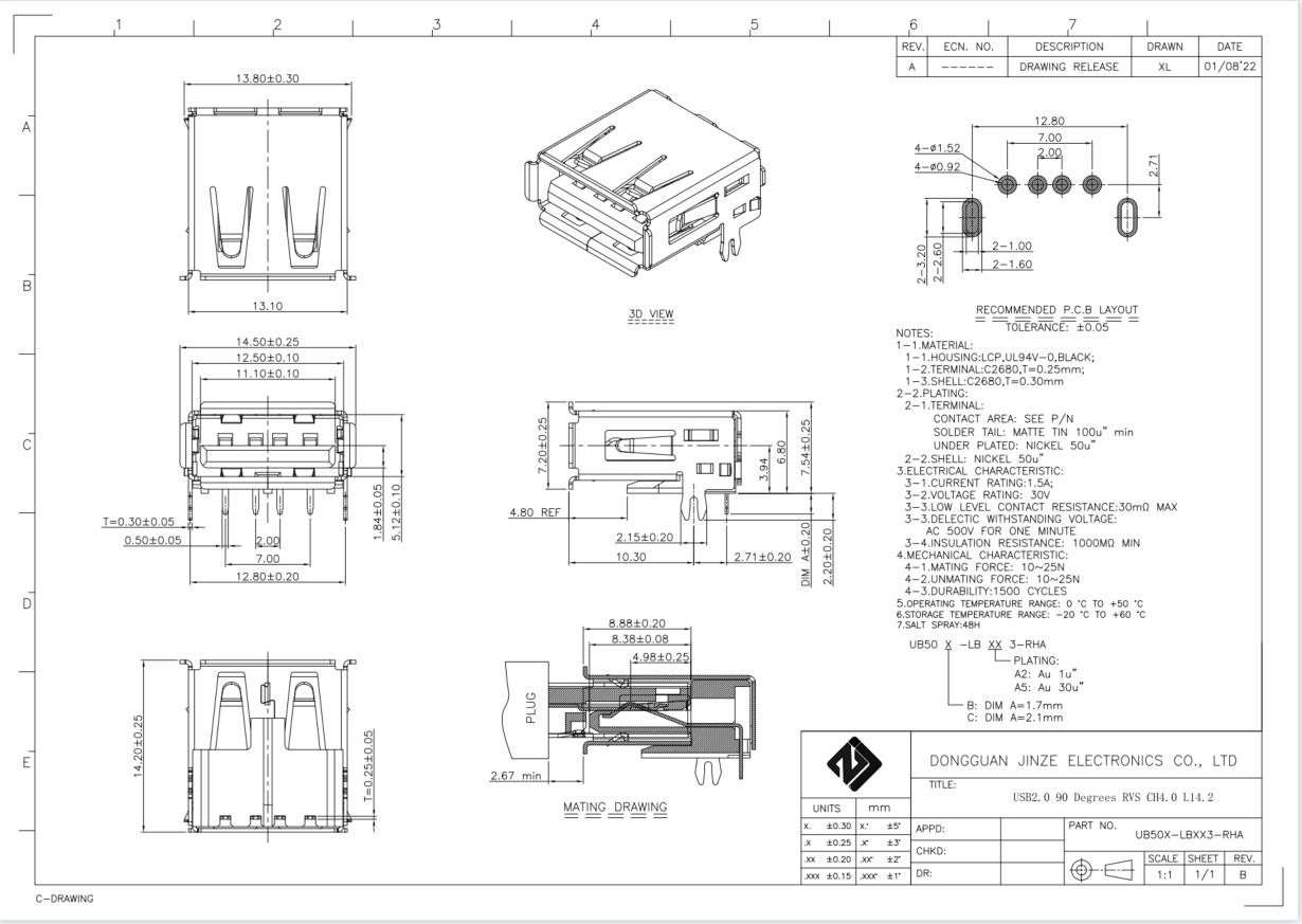 1.5AMP USB Receptacle Connector Micro USB Female Socket RVS 4Pins USB2.0 A