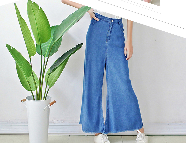 Loose Fit High Waist Denim Wide Leg Jeans Bell Bottom Trousers For Young Ladies