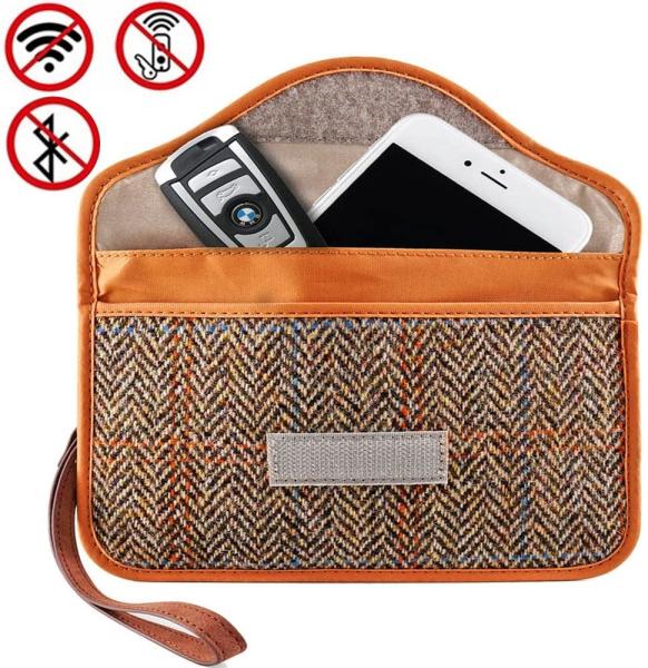 Brown Phone Shield Faraday Bag Large Key Fob Wallet Cage For Keyless Entry