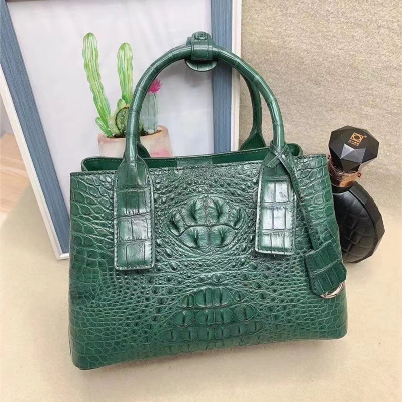Genuine Alligator Leather Lady White Purse Female Single Shoulder Bag Authentic Crocodile Skin Women Top-handle Handbag