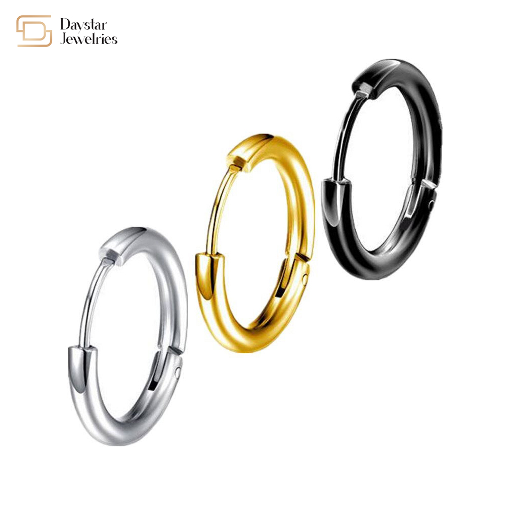 GD Same Paragraph Titanium Steel Jewelry Hip Hop Circle Burst Round Hoop Earrings