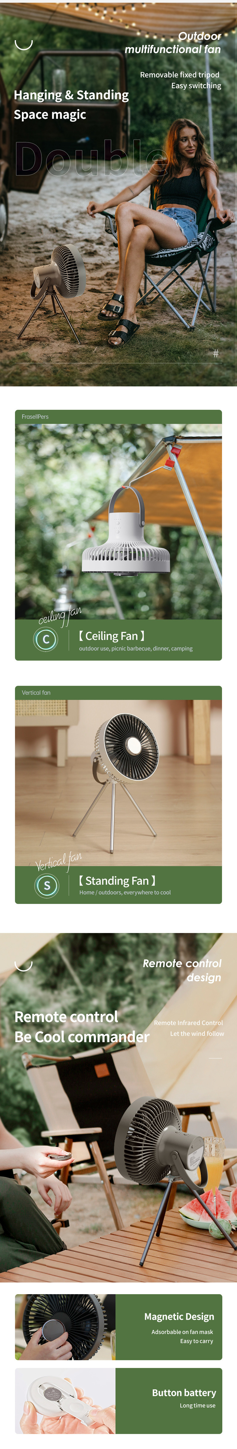 Outdoor BBQ Air Blower Tripod 10000mAh Travel Desk Fan