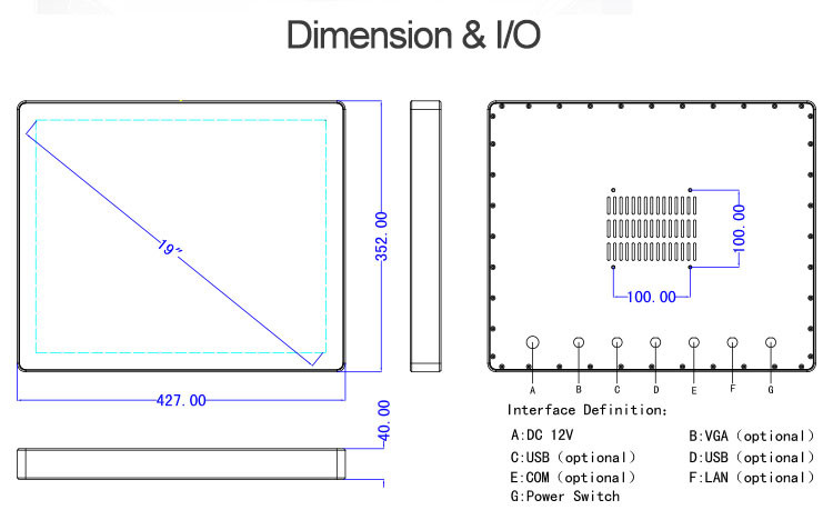 Outdoor Waterproof 19 Inch Touch Screen Embedded Industrial Panel PC High Brightness