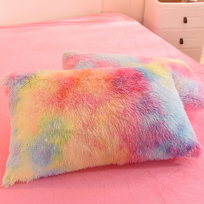 Rainbow Color Faux Fur Velvet Fluffy Plush Soft Bedding Set 4 Pieces Perfect for HOME