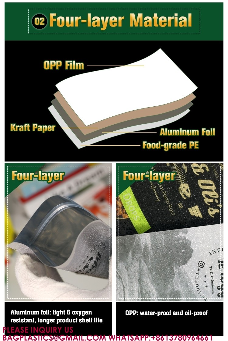 Packaging Sweets Tea Biscuits Aluminium Foil Bags Self-Standing Zipper Packaging Bags