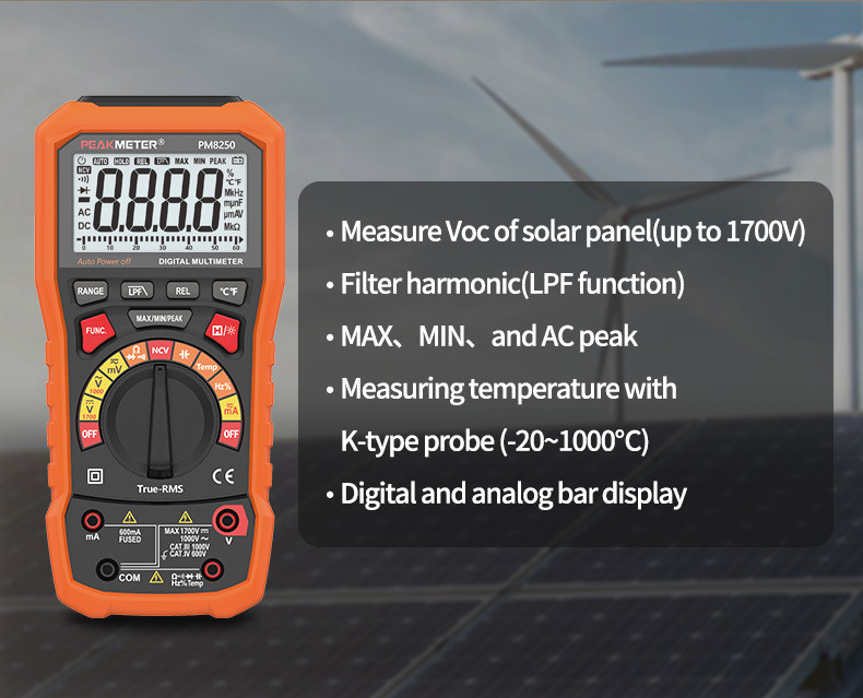 Auto Range Photovoltaic 1700V Digital Multimeter Relative Measurement MAX/MIN/PEAK Multimeter