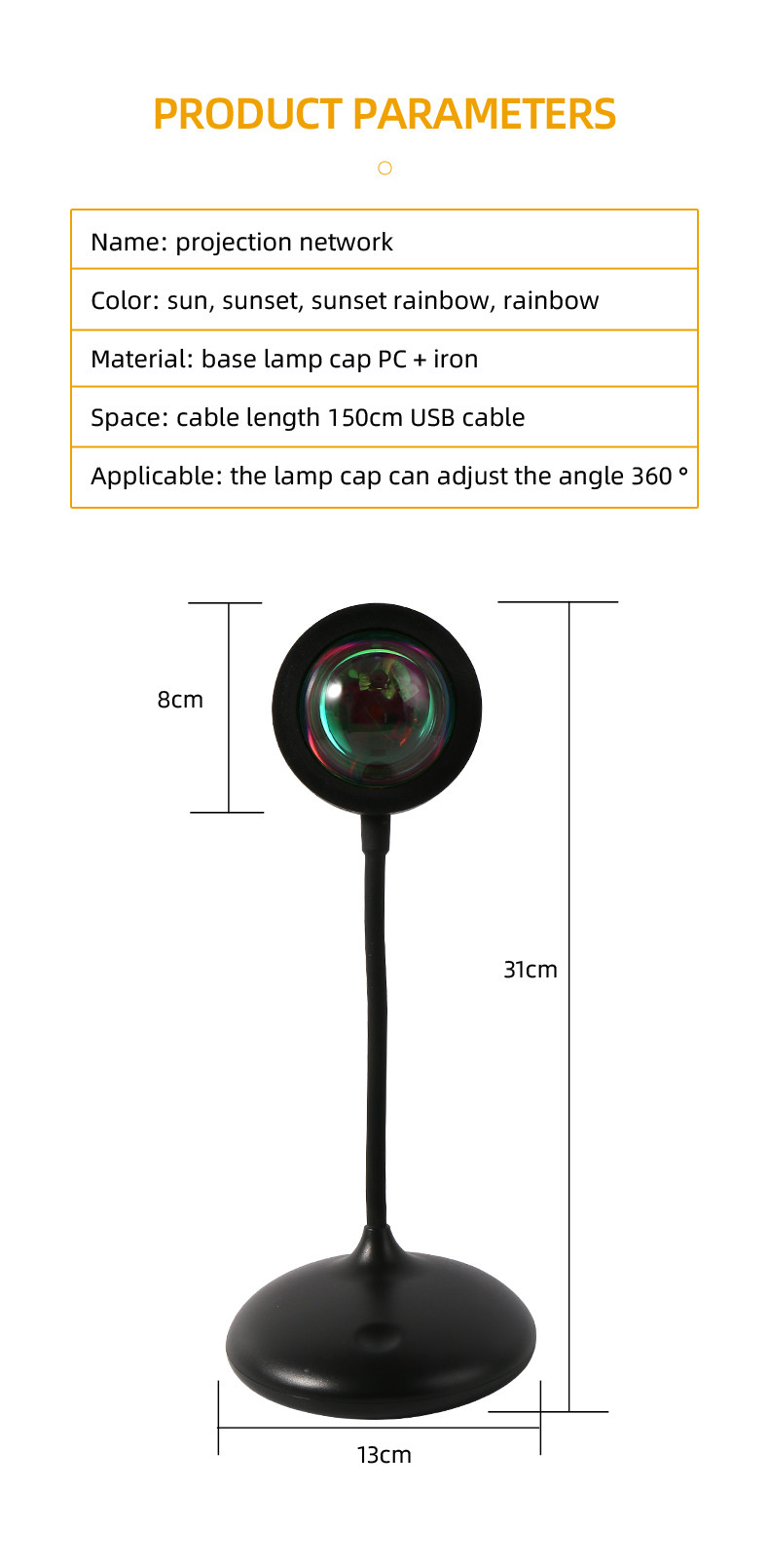Indoor Sunset Projection LED Light Atmosphere USB Energy Saving