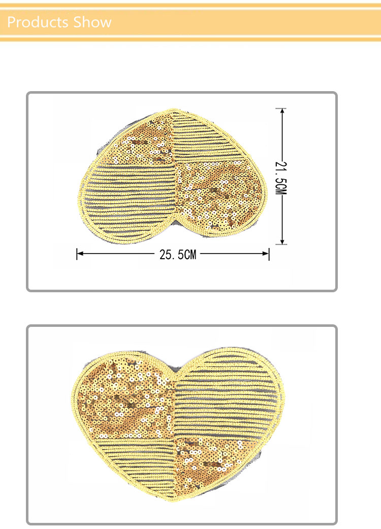 Heart Shape Sew On Embroidered Patches Popular Golden Sequin Professional Design
