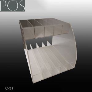 Acrylic counter top display with hooks for hanging on the table