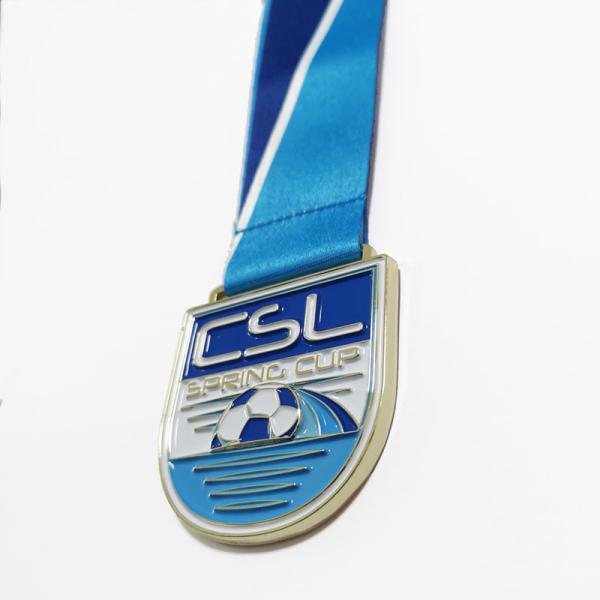 Custom Gold Finish Metal Football / Soccer Champion Medal With Sublimation