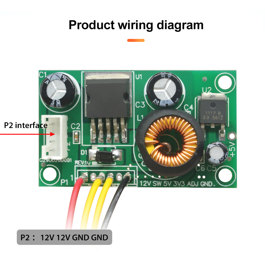CA-1233 12V to 5V to 3.3V LCD Power Supply Board Voltage Conversion Module with Wire DC-DC Step-Down Module