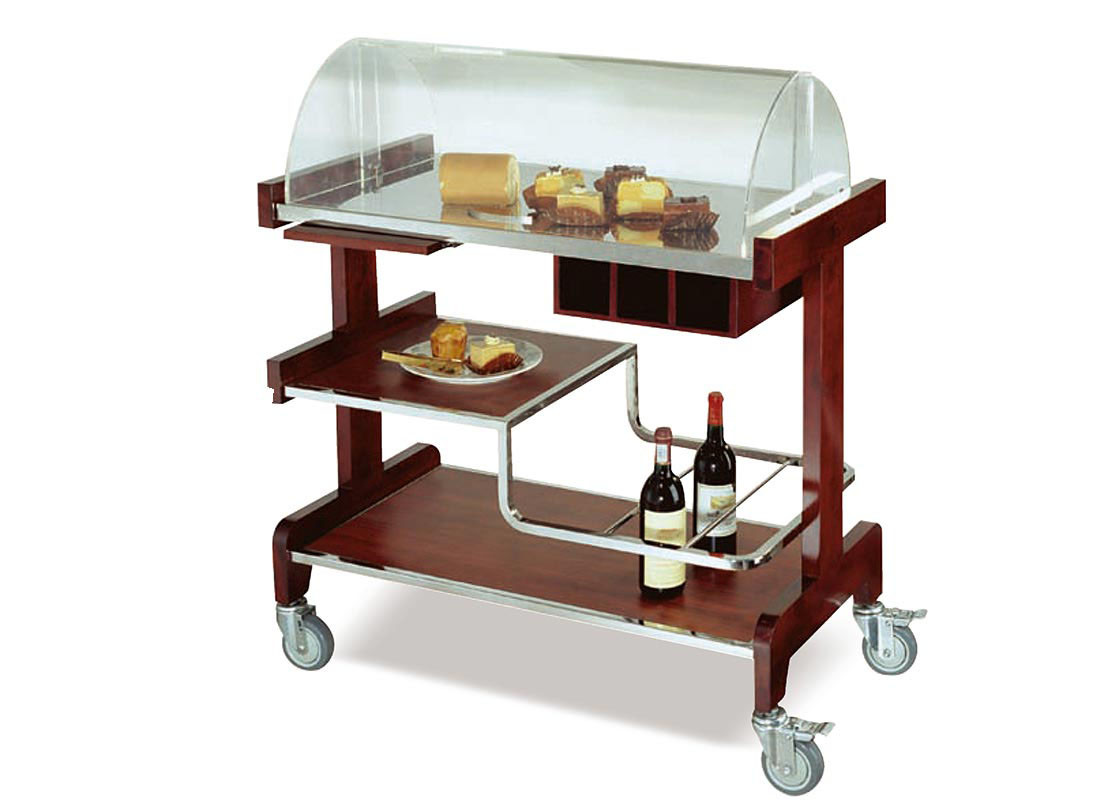 Red Banquet Buffet Dining Cart / 3 Shelves Room Service Trolley Table Top