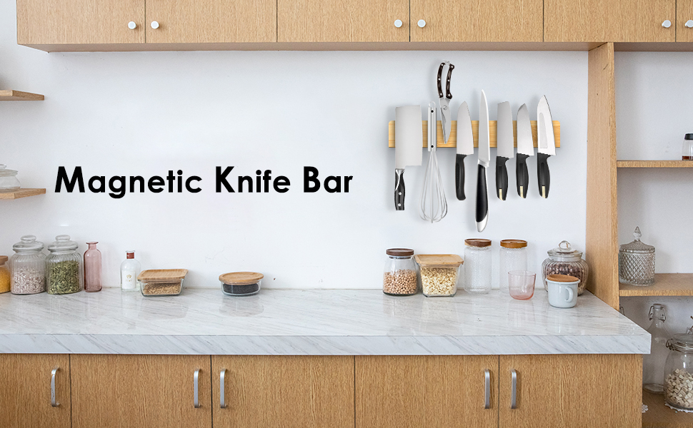 Eco-Friendly Bamboo Wood Magnetic Knife Holder for Stylish Kitchenroom Knives Storage