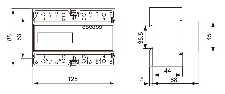 DTS558 Smart Three Phase LCD Modbus Multil-rated Bidirectional Din Rail Smart Energy Meter