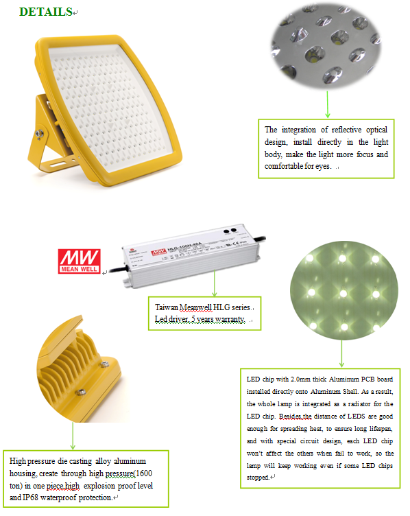IP68 100W LED Explosion-proof lamp use for Oil fields, petrochemical, drilling