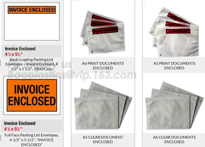 PP film 178*140mm invoice enclosed packing list envelopes, DHL Shipping pockets for waybill, A4 size plastic packing lis