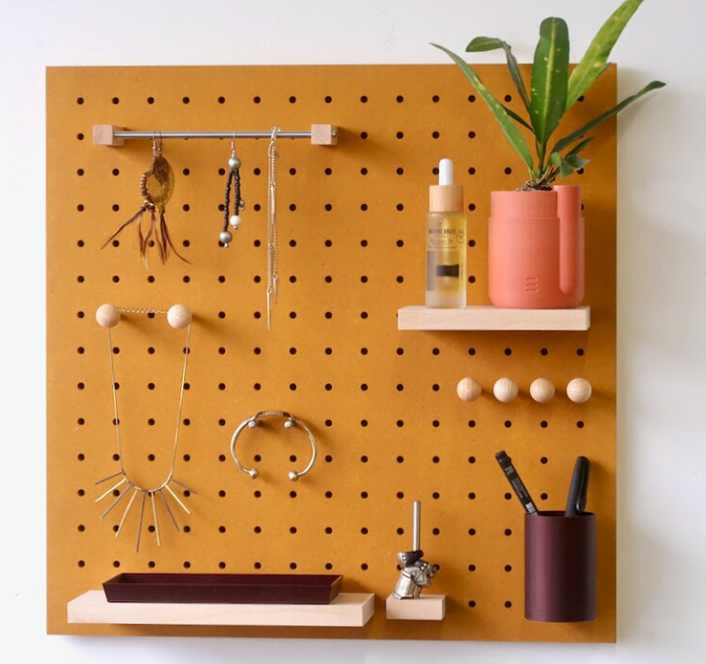 Wooden Pegboard Shelf - living room or bedroom shelf - floating and design wall shelf