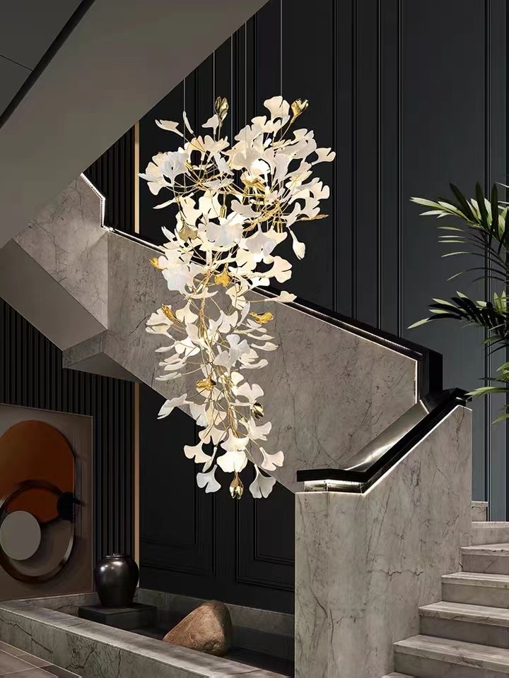 Restaurant Projects Large Custom Made Lamp White Ceramic Flower Pendant Light Leaf Chandelier