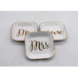 China Customized Ceramic Jewelry Tray , Ceramic Ring Dish With Gold Printing on sale