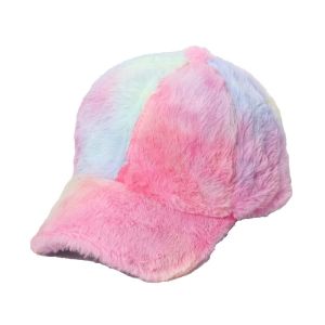 All  match plush cold hat rainbow gradient color tie dye imitation rabbit hair baseball cap