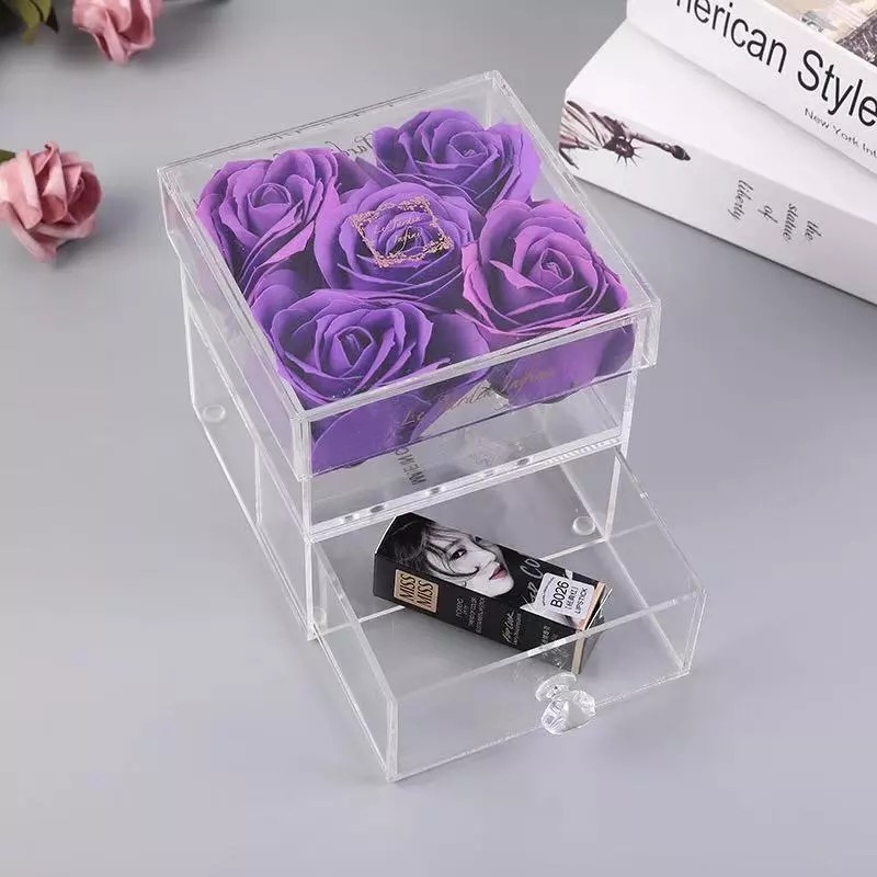 Custom preserved roses acrylic clear acrylic display box with drawer