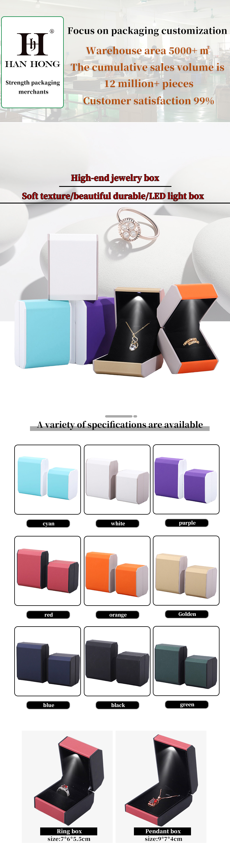 Customized Size LED Plastic Jewelry Box with Velvet Lining and LED Lighting