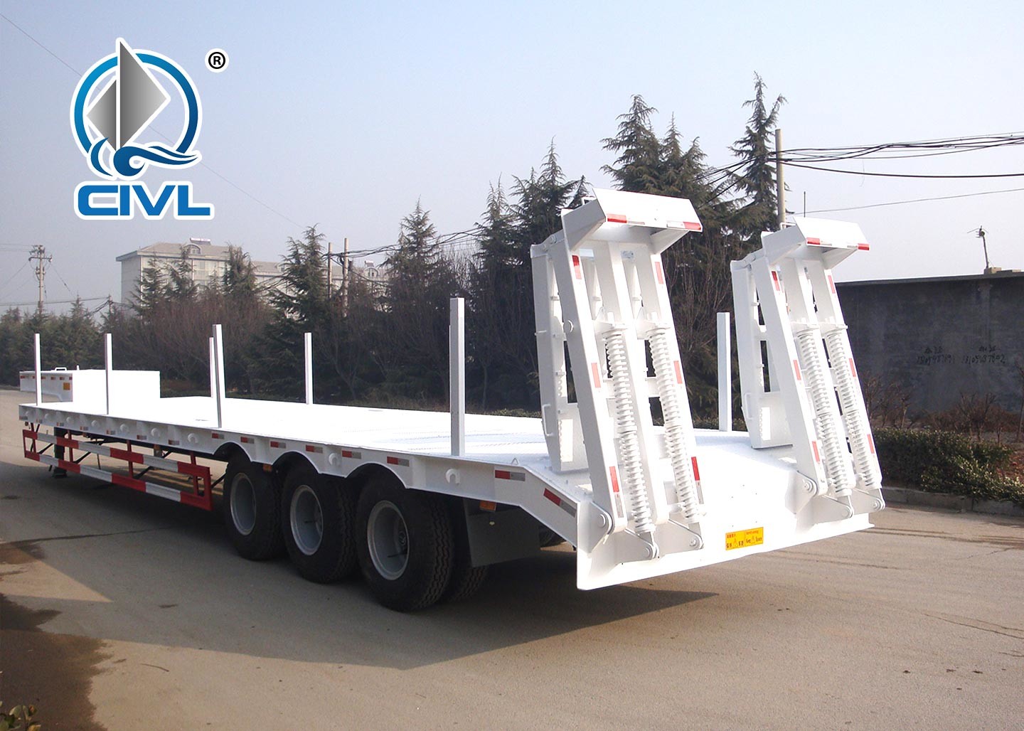 Low Bed 50 Ton Semi Trailer Trucks 3 Axles Gooseneck Drop Deck