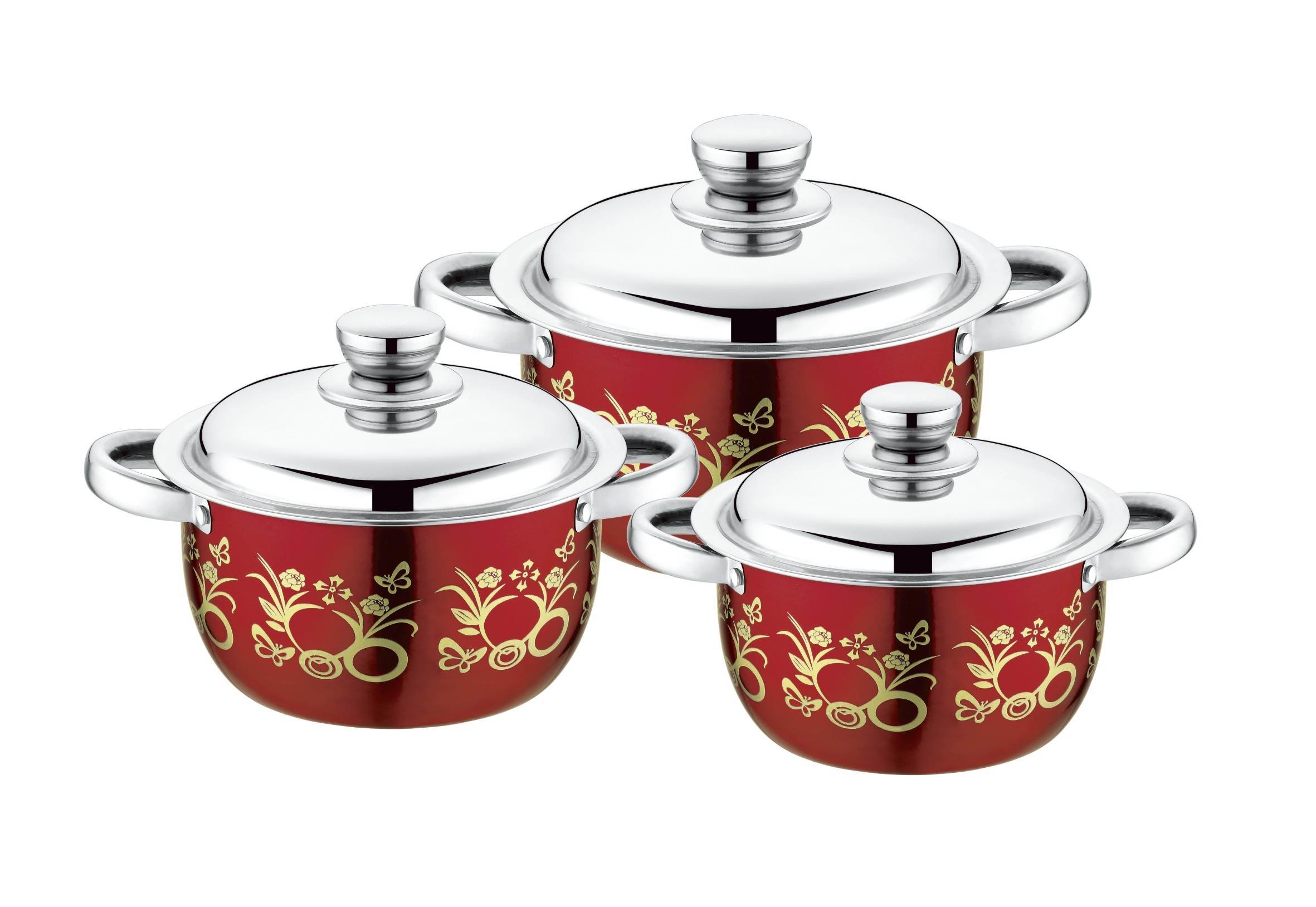 2019 hot selling 6pcs stainless steel cookware set & red color ,blue color 3pcs non-stick cooking pot