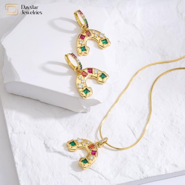 DIY Rainbow Diamond Necklace Earrings Jewelry Set Oval Crystal 18k Brass Gold