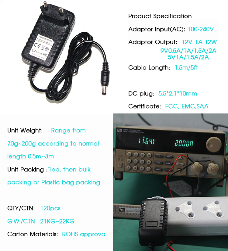 1m Length Electric 2000Ma Dc Power Cee716 Plug 12V 2A Wall Mount Ac Adapter with Overload and Short Circuit Protection