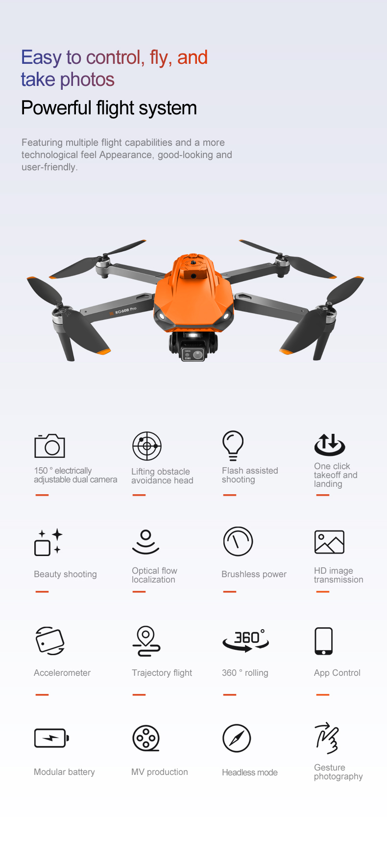5KM Image Transmission Rg608 Pro Lift Obstacle Avoidance 8k Dual Camera Night Flash Shooting Brushless Motor 2.4g Wifi Fpv Quadcopter