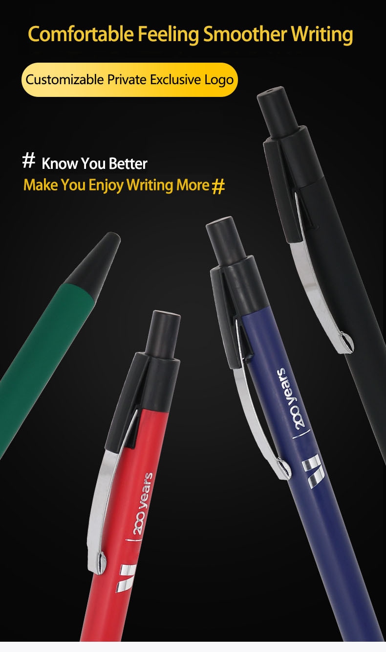 Colorful Metal Ballpoint Pen Press Style Classic Aluminum Ball Pen With Clip