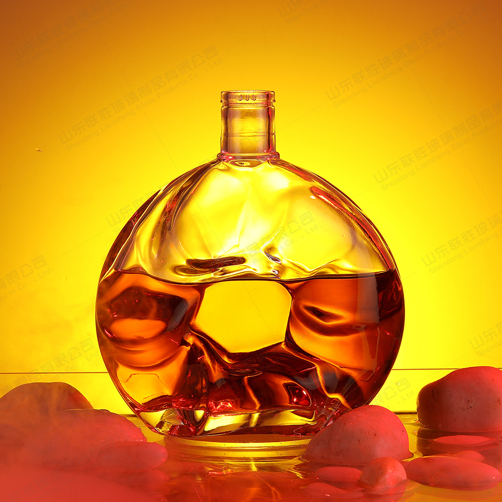 Custom Transparent Round Empty Vodka Brandy Gin Rum Liquor Spirit Glass Bottle With Screw Cap Cork