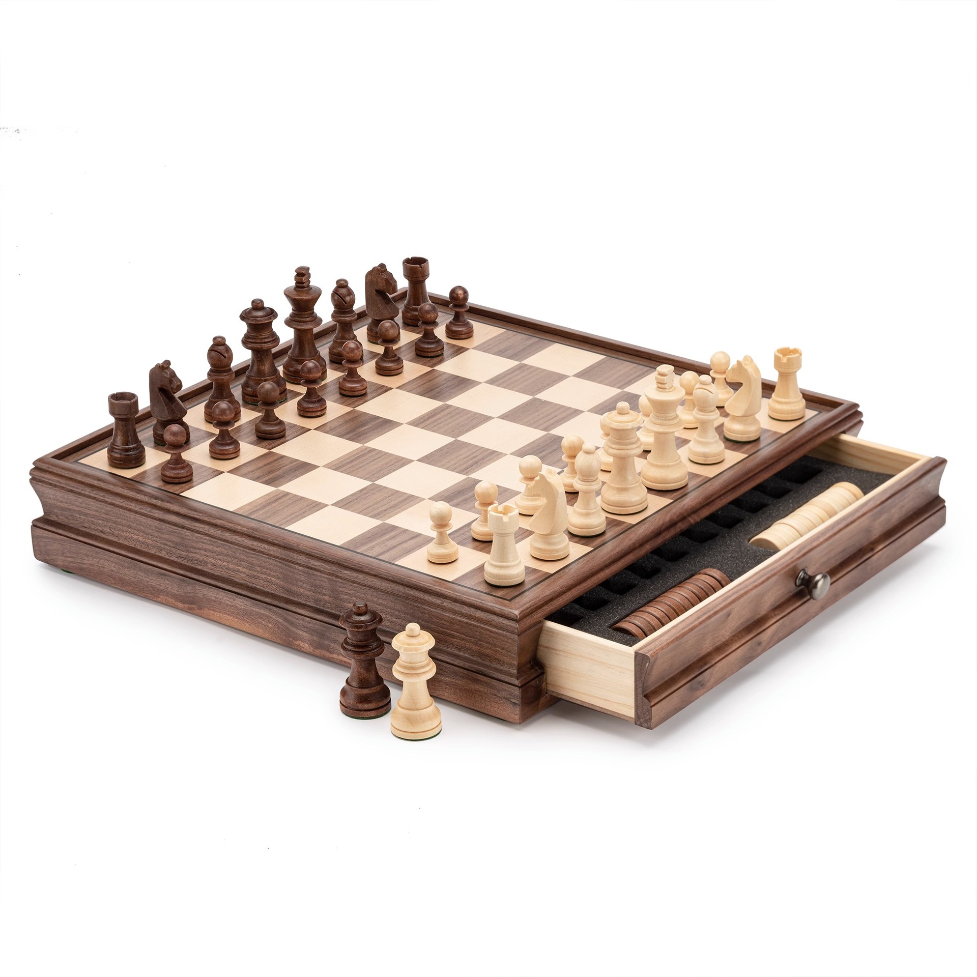 Walnut Chess Checkers Suit Drawer/High-Grade Solid Wood Chess Box/Wooden Chess
